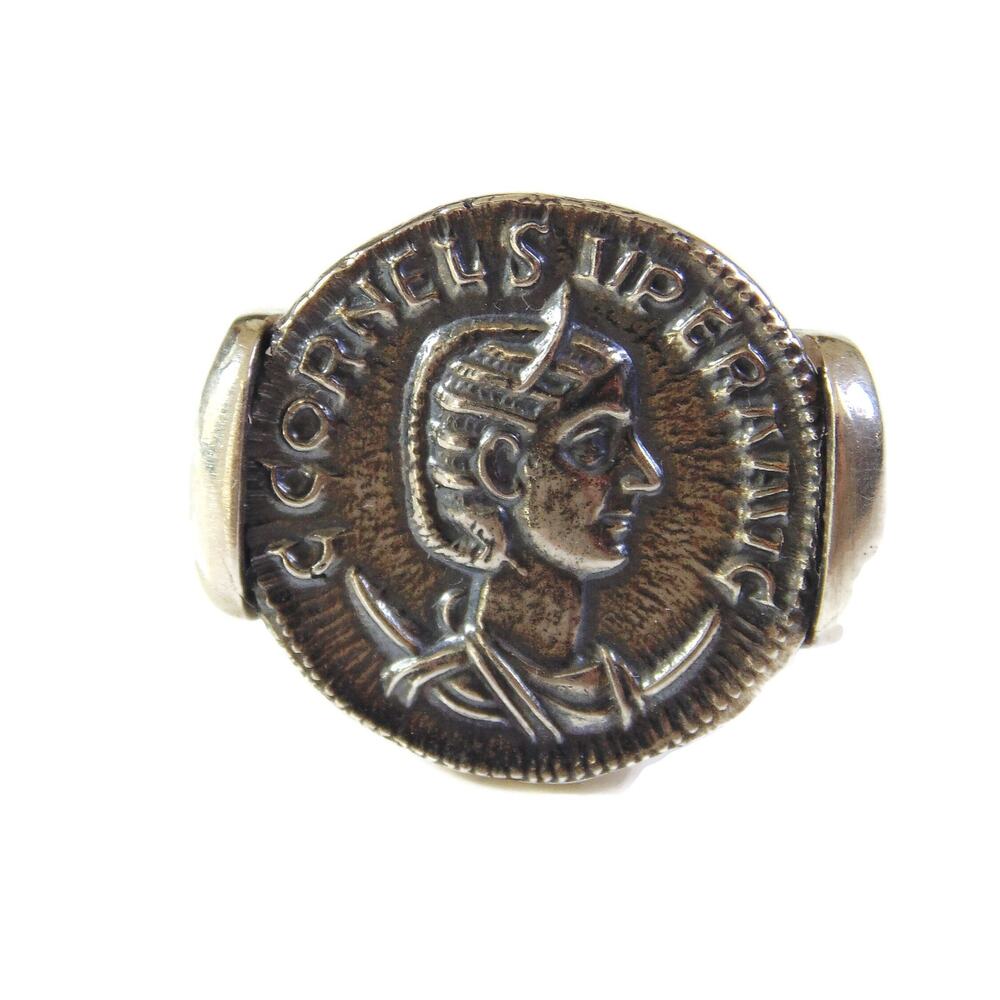 Ancient Coin Signet Ring Sterling Silver Replica Roman Caesar Emperor Ring 7